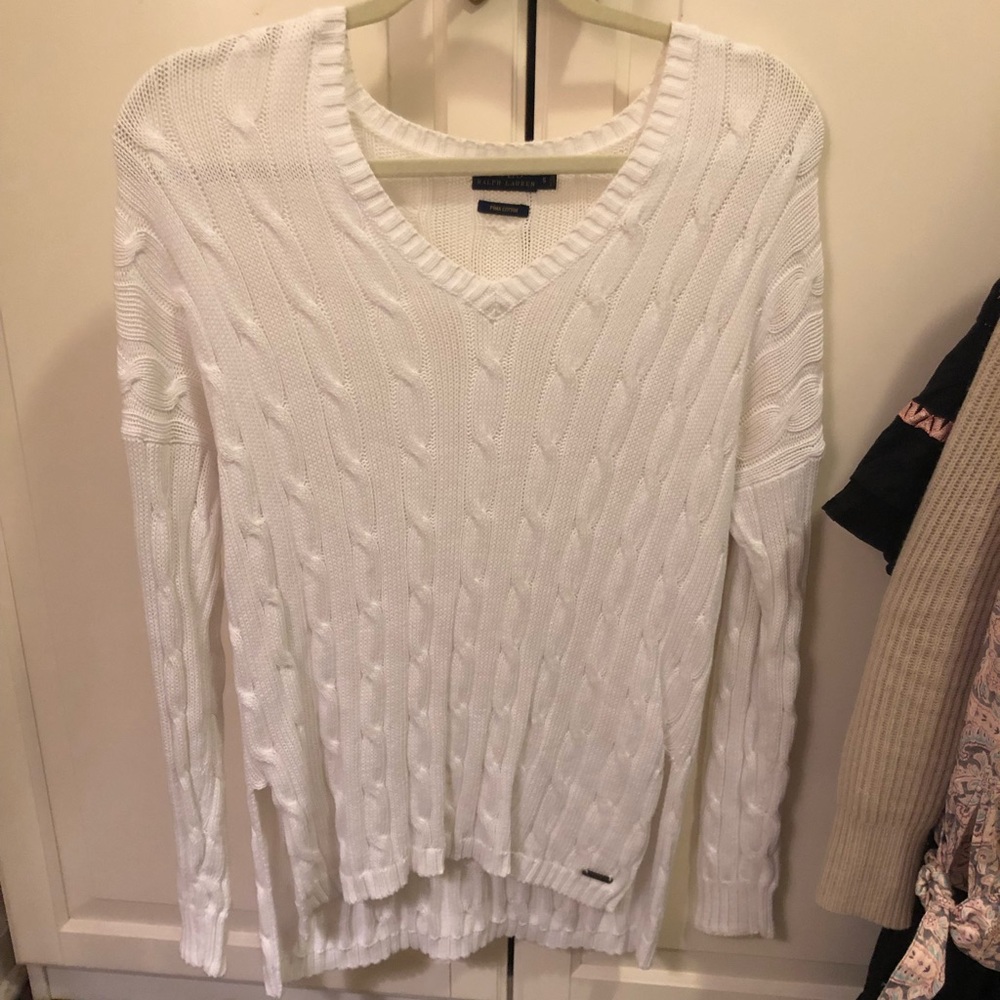 Polo Ralph Lauren white cotton cable knit sweater